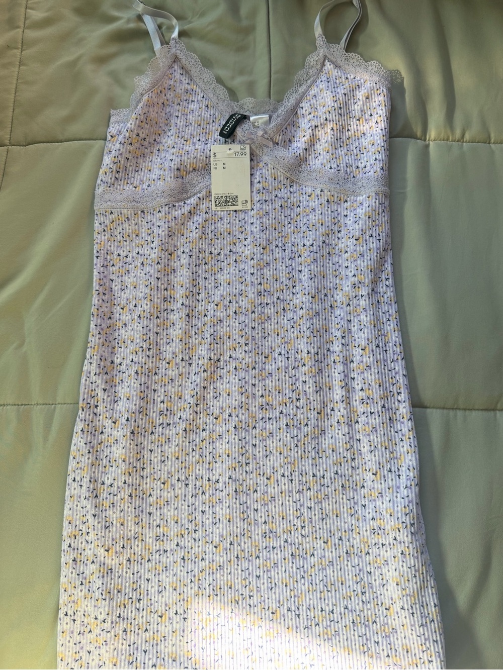 Floral Slip Dress with Lace Trim - Lavender Yellow